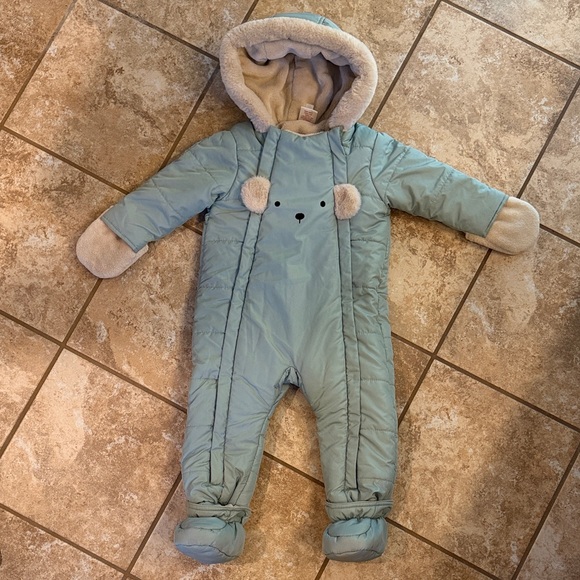 Other - First Wish Cream Baby Snowsuit with Bear Ears